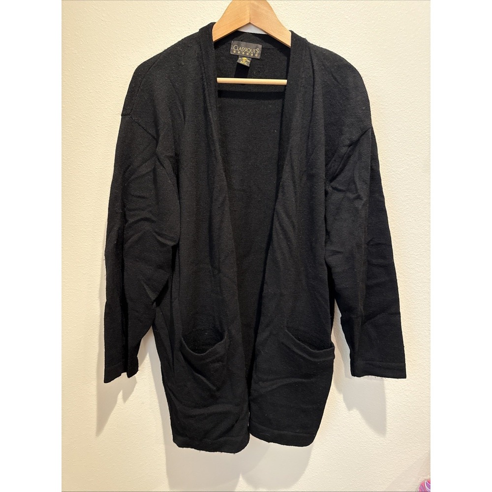 CLASSIQUES Black Merino Wool Knit Cardigan sweater Library Open Boxy Oversized M